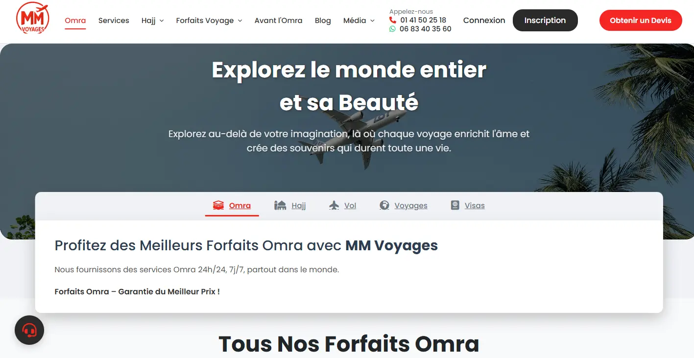 MM Voyages travel platform website
