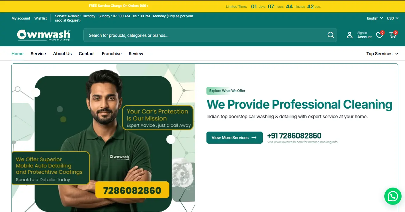 OwnWash service booking website